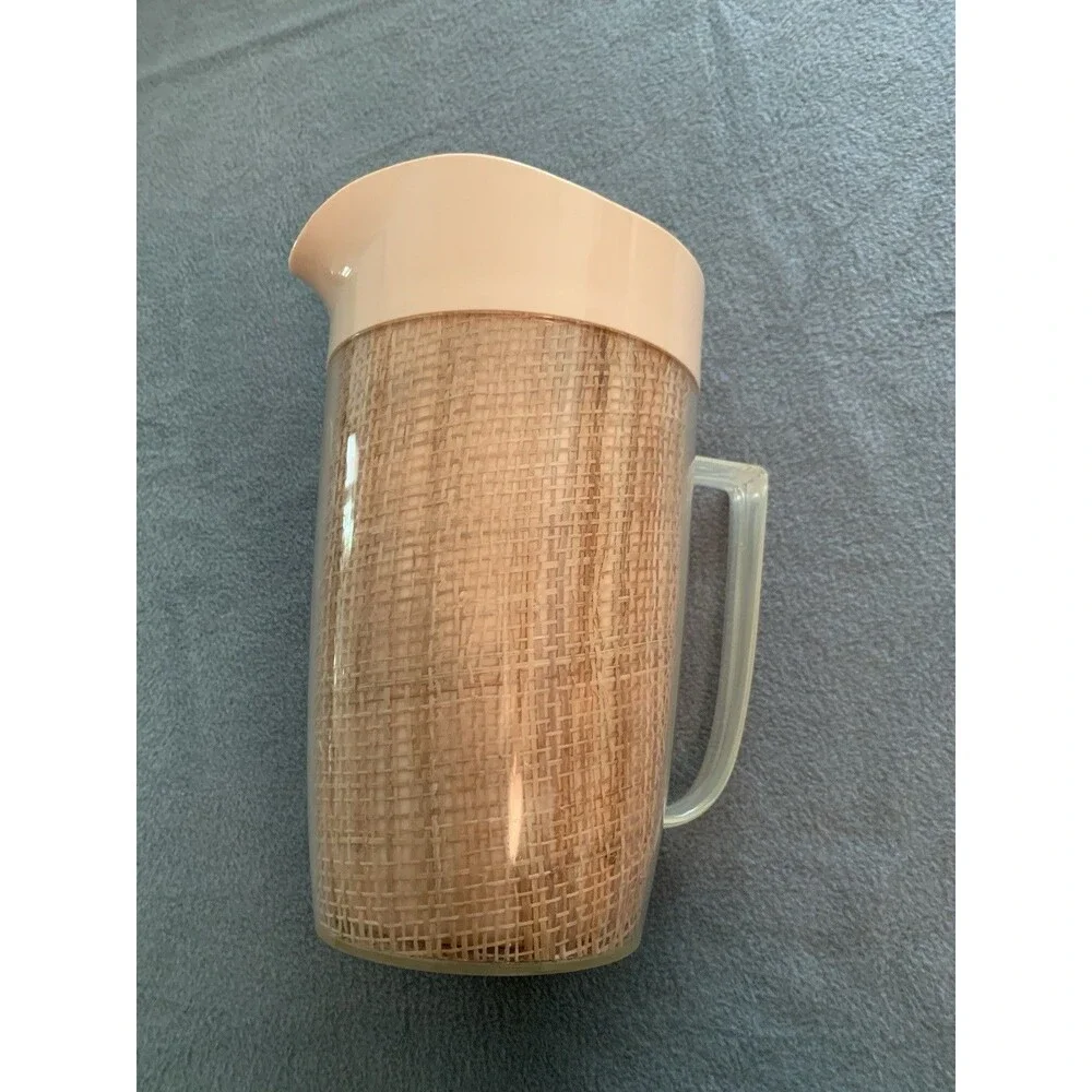 Raffia Ware Melamine Pitcher Beige 64 Ounce MCM Vintage